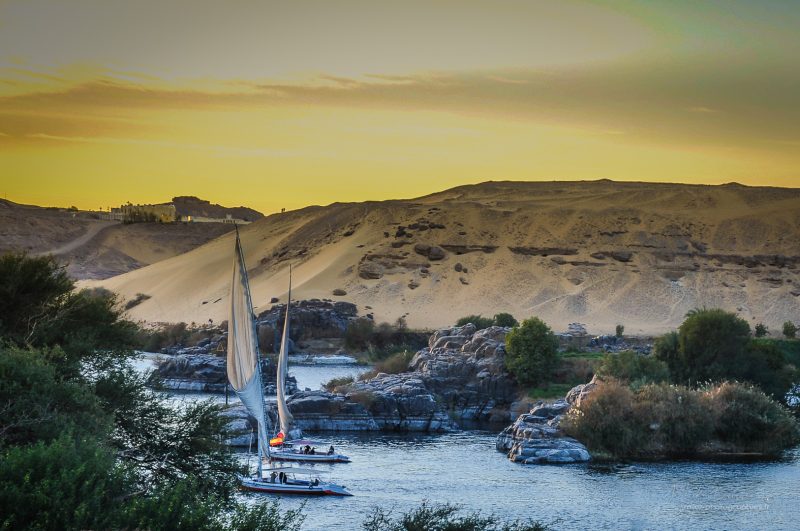 Assouan, Couché de soleil, Egypte, Nil, Paysages, flore, landscape, vue